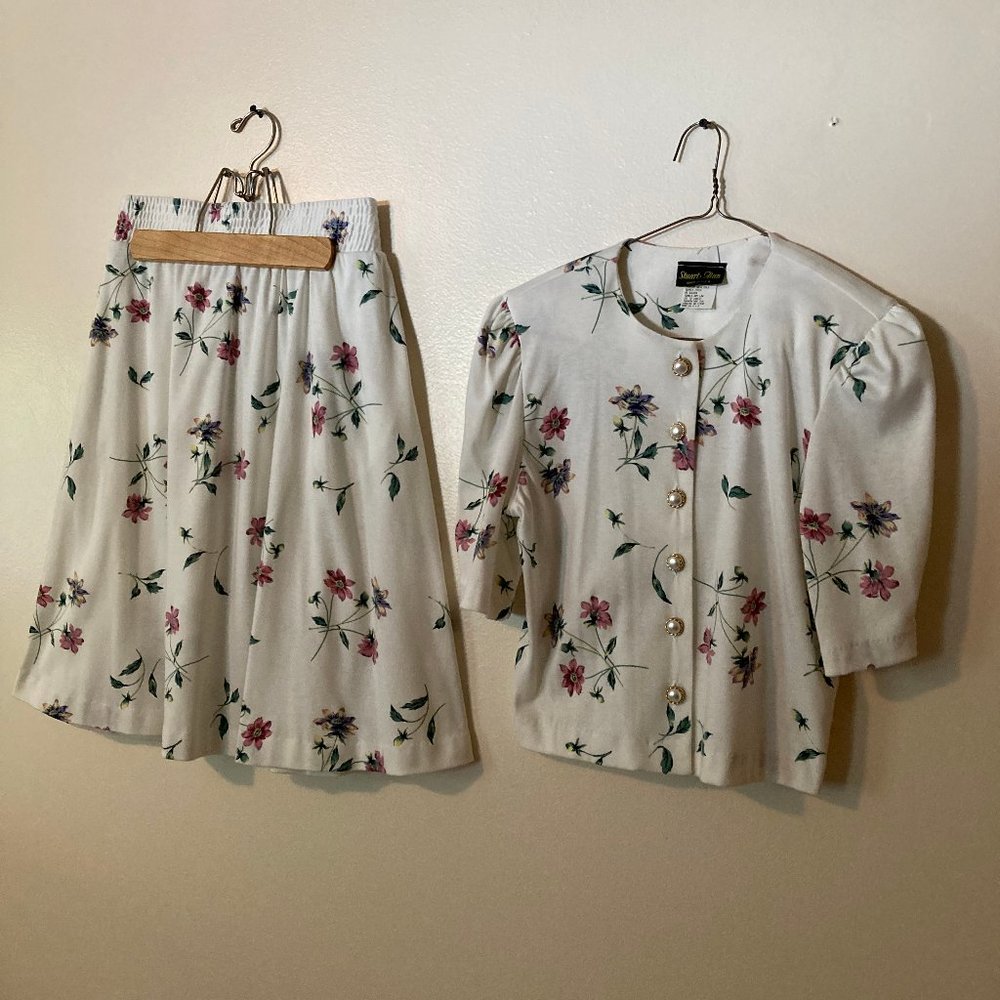 Vintage 1980's Stuart Alan Blouse & Pocketed Skirt Set.